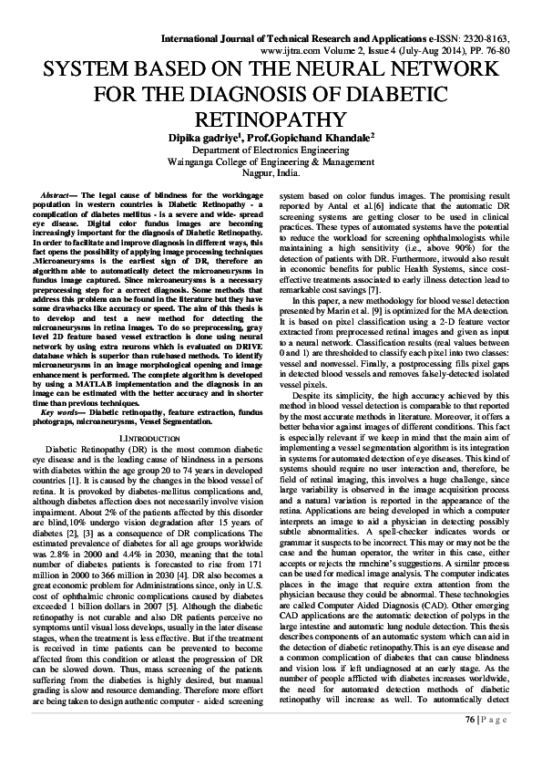 (PDF) System Based On The Neural Network For The Diagnosis Of Diabetic ...