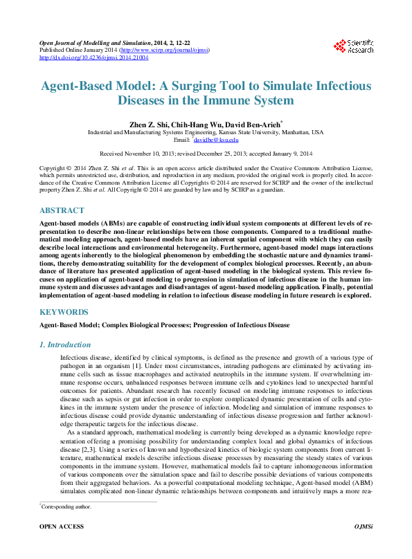 (PDF) AgentBased Model A Surging Tool to Simulate Infectious Diseases