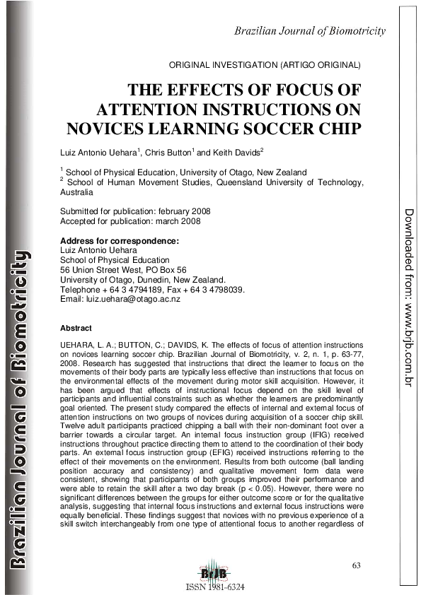 (PDF) THE EFFECTS OF FOCUS OF ATTENTION INSTRUCTIONS ON NOVICES ...