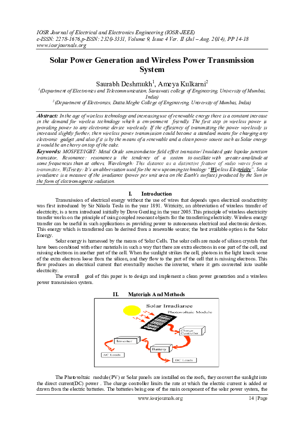 (PDF) Solar Power Generation and Wireless Power Transmission System