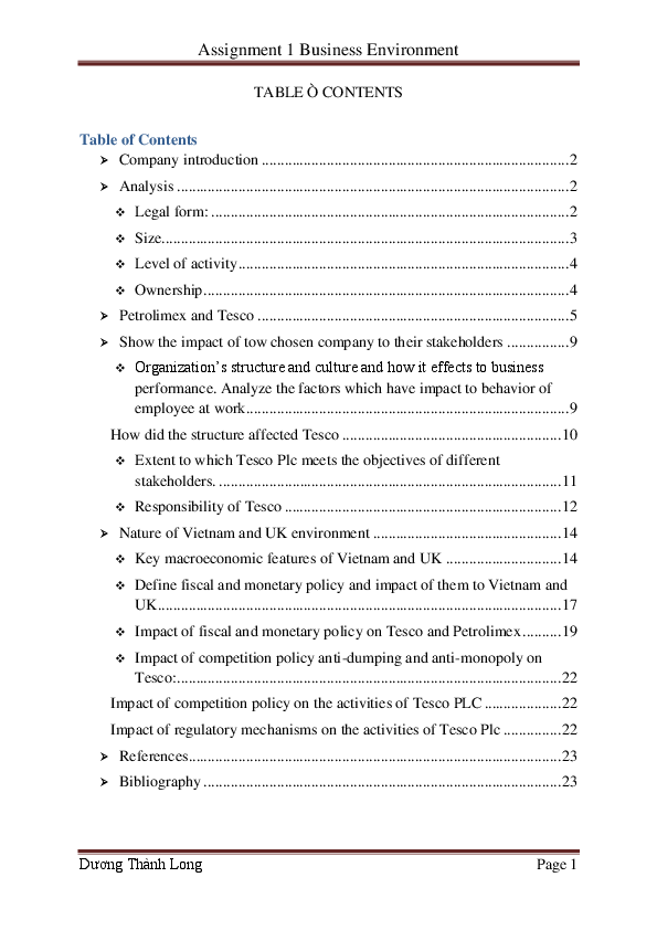 (DOC) Assignment 1 Business Environment