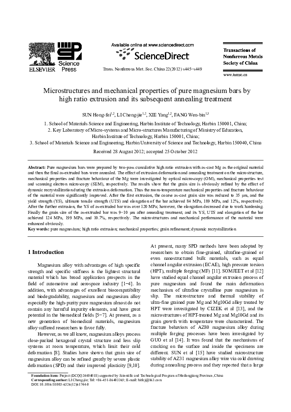 PDF) Microstructures and mechanical properties of pure