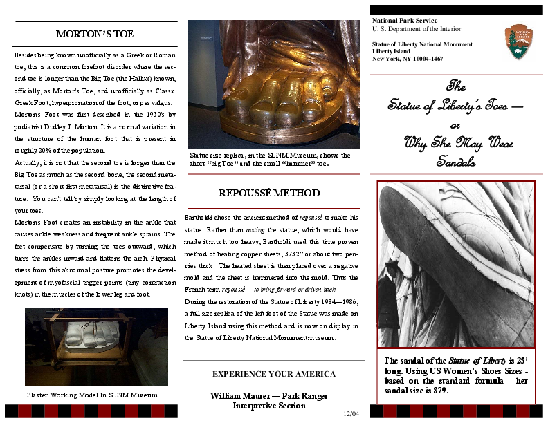 (PDF) The Statue of Liberty's Toes — or Why She May Wear Sandals NPS