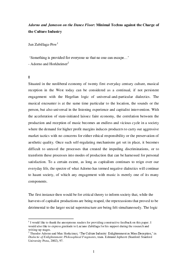 Culture industry adorno summary image