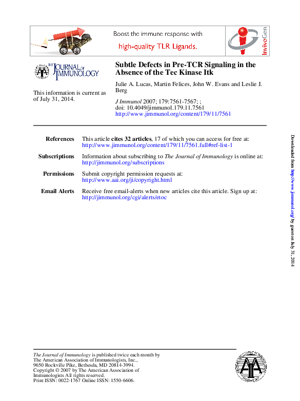 (PDF) in the Absence of the Tec Kinase Itk Subtle Defects in Pre-TCR ...