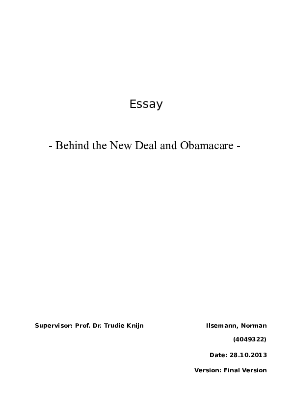(DOC) Essay Behind the New Deal and Obamacare Norman Ilsemann
