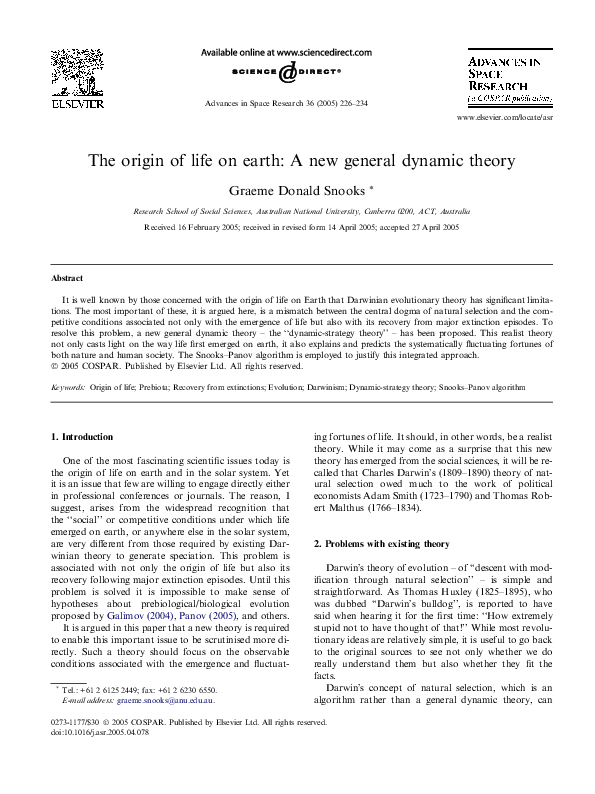 (PDF) The origin of life on earth: A new general dynamic theory
