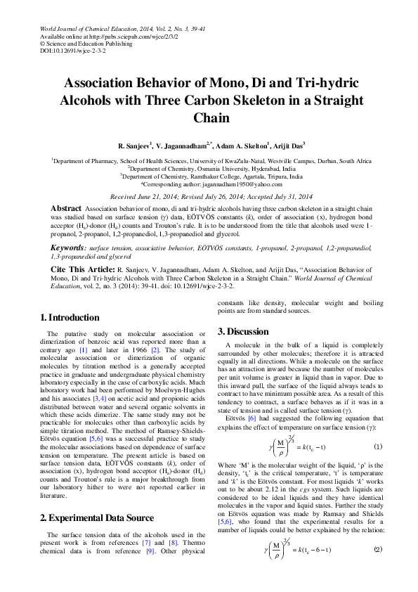 (PDF) Association Behavior of Mono, Di and Tri-hydric Alcohols with ...