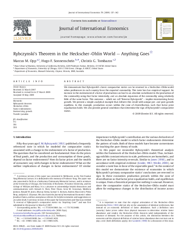 (PDF) Rybczynski's Theorem in the Heckscher–Ohlin World — Anything Goes