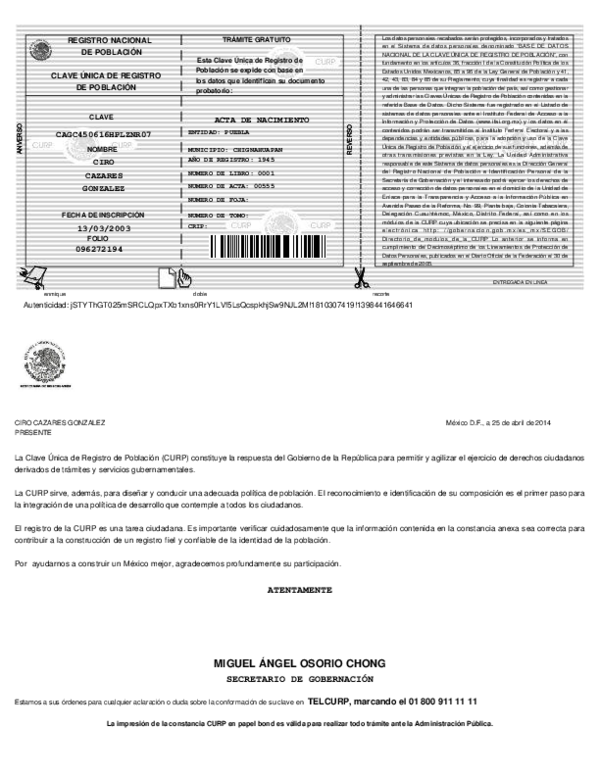 (PDF) REGISTRO NACIONAL DE POBLACIÓN CLAVE ÚNICA DE REGISTRO MIGUEL