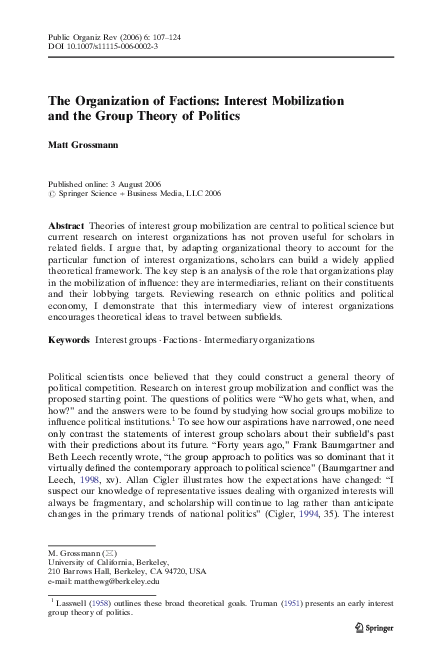 (PDF) The Organization of Factions: Interest Mobilization and the Group ...