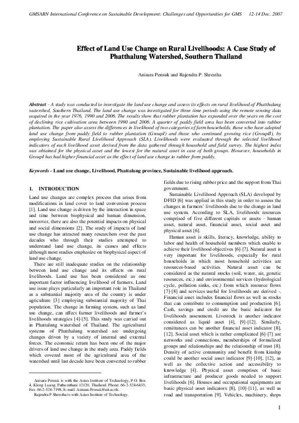 (PDF) Effect of Land Use Change on Rural Livelihoods: a Case Study of ...