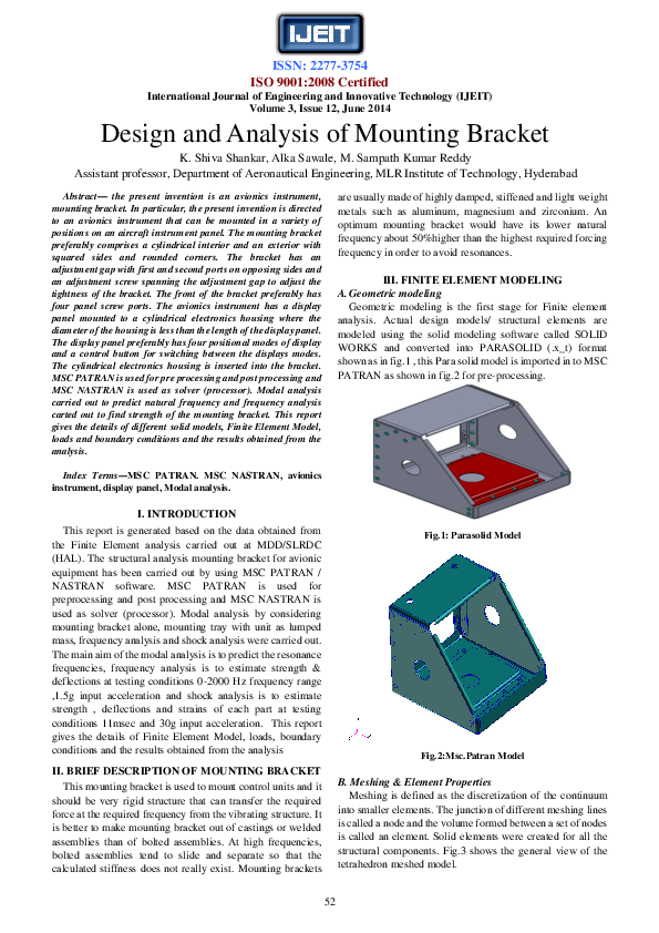 (PDF) Design and analysis of mounting bracket Shiva Shankar