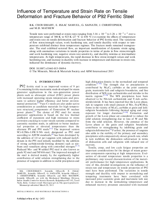 (PDF) Influence of Temperature and Strain Rate on Tensile Deformation ...