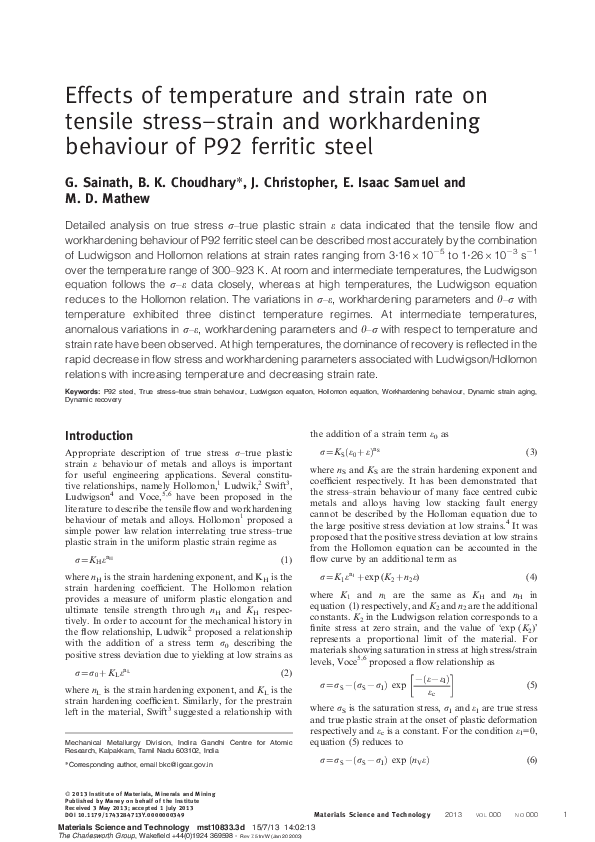 (PDF) Effects of temperature and strain rate on tensile stress–strain ...