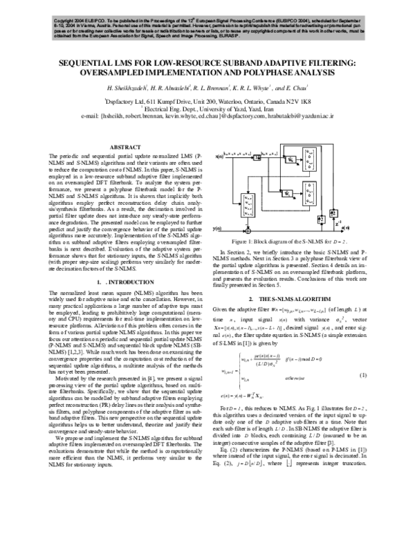 (PDF) SEQUENTIAL LMS FOR LOW-RESOURCE SUBBAND ADAPTIVE FILTERING ...