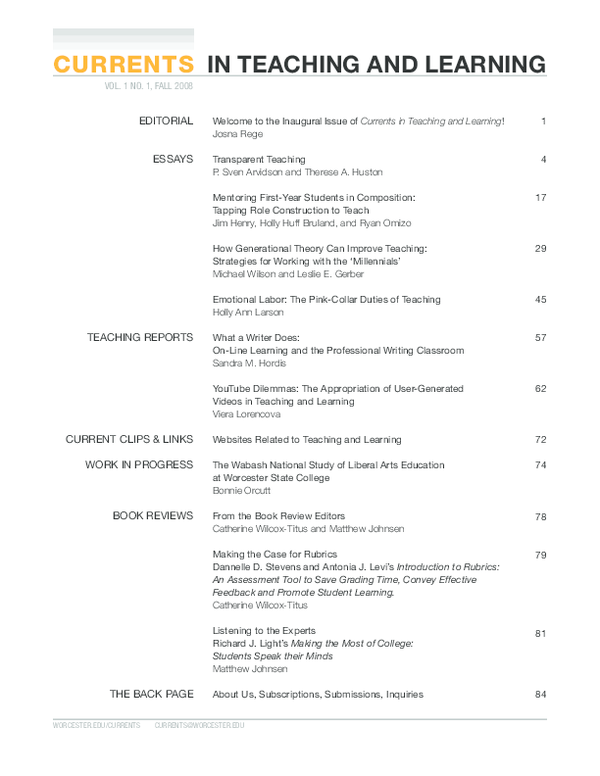 (PDF) CURRENTS IN TEACHING AND LEARNING