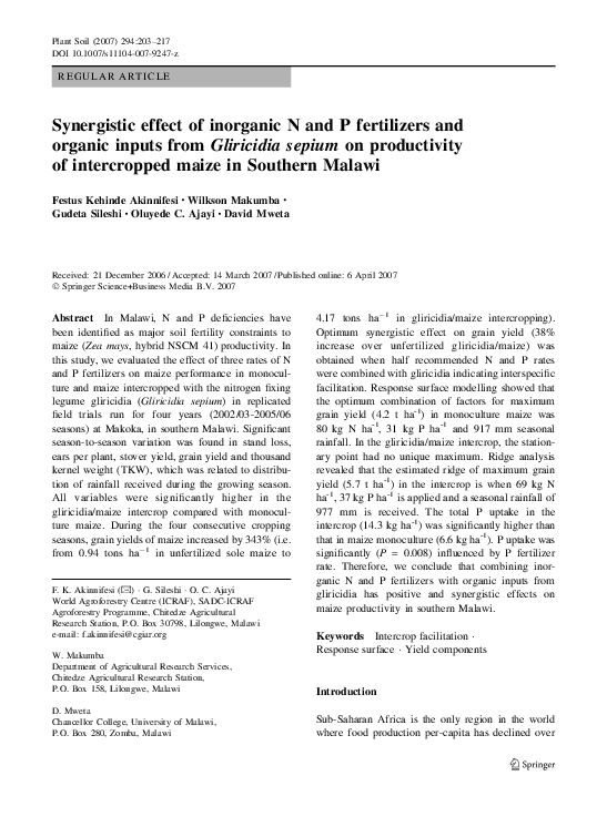 (PDF) Synergistic effect of inorganic N and P fertilizers and organic ...