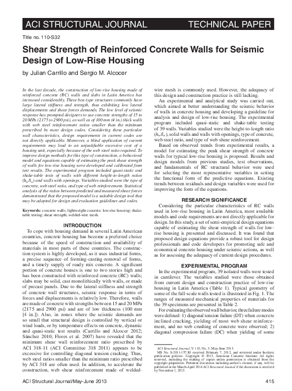 (PDF) Shear strength of reinforced concrete walls for seismic design of ...