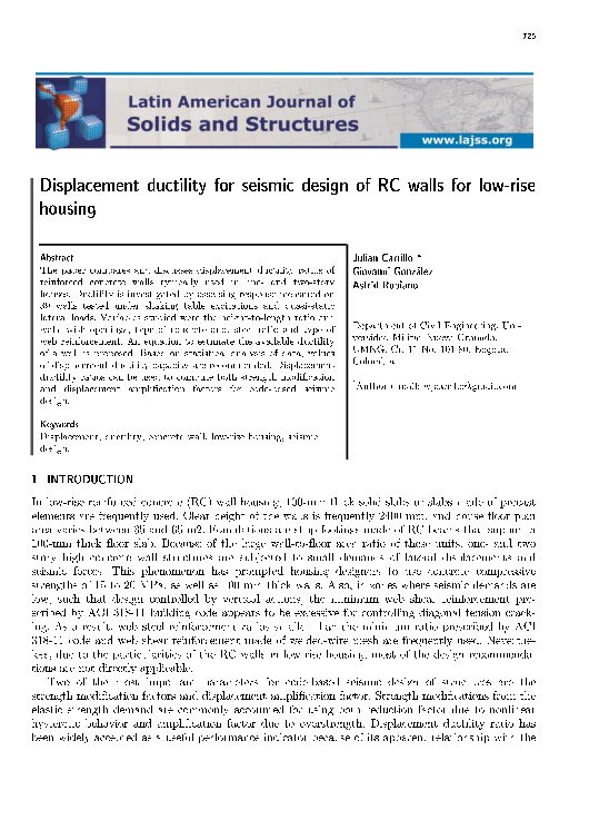 (PDF) Displacement ductility for seismic design of RC walls for low ...