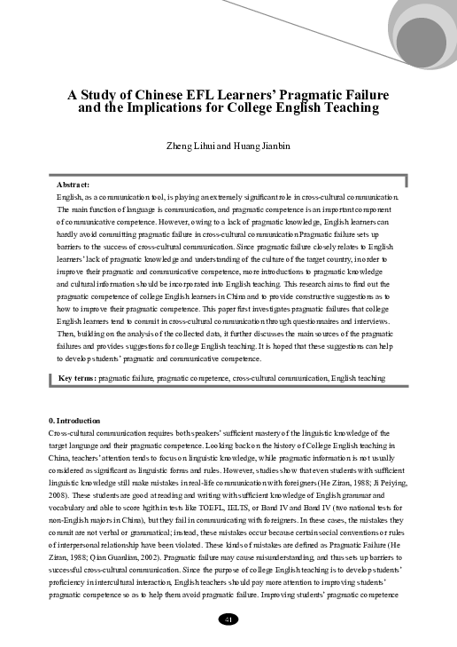(PDF) A Study of Chinese EFL Learners' Pragmatic Failure and the ...