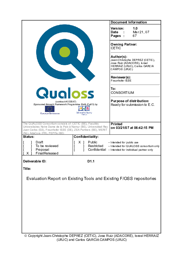 (PDF) Evaluation Report on Existing Tools and Existing F/OSS Repositories
