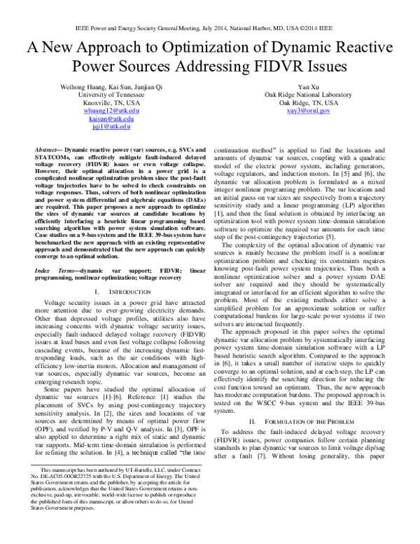 A New Approach to Optimization of Dynamic Reactive Power Sources ...