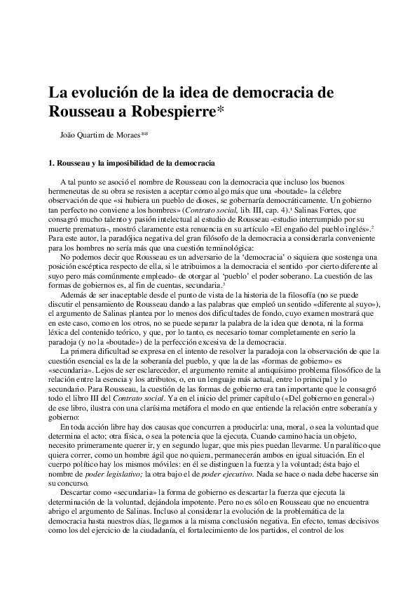 (PDF) La evolución de la idea de democracia de Rousseau a Robespierre
