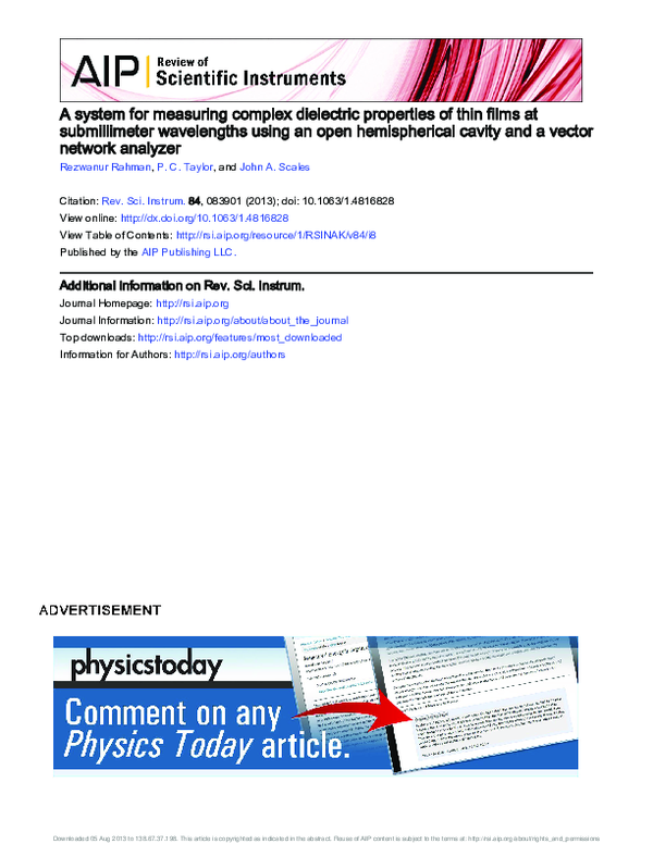(PDF) A system for measuring complex dielectric properties of thin ﬁlms ...