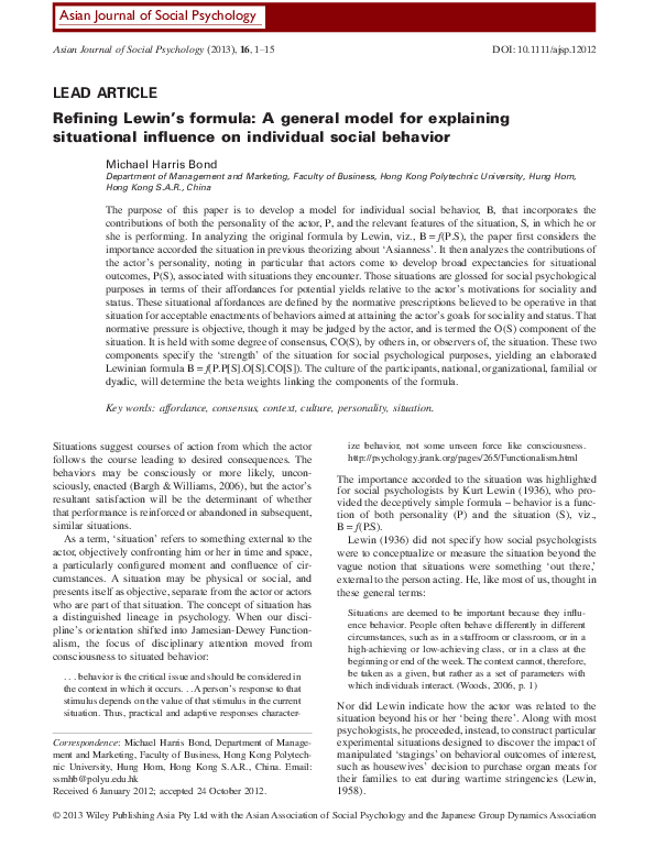 (PDF) Refining Lewin's formula: A general model for explaining ...