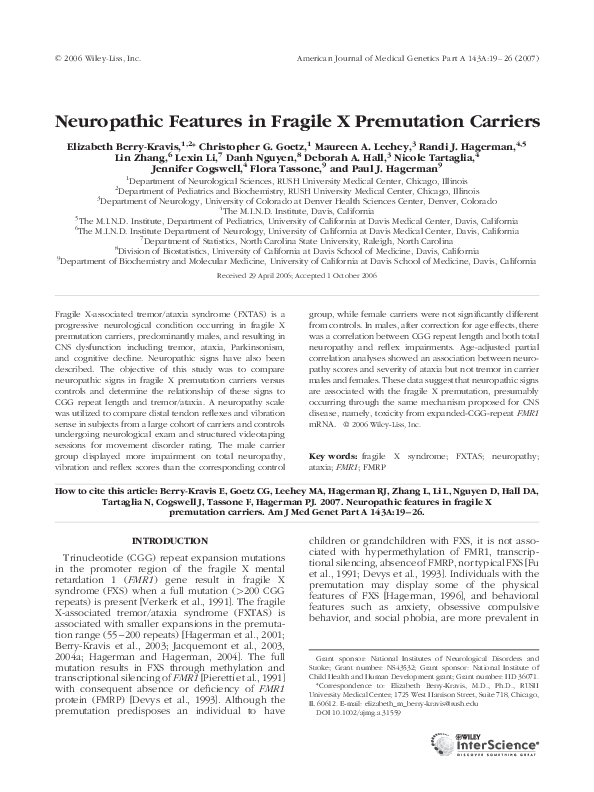 (PDF) Neuropathic features in fragile X premutation carriers