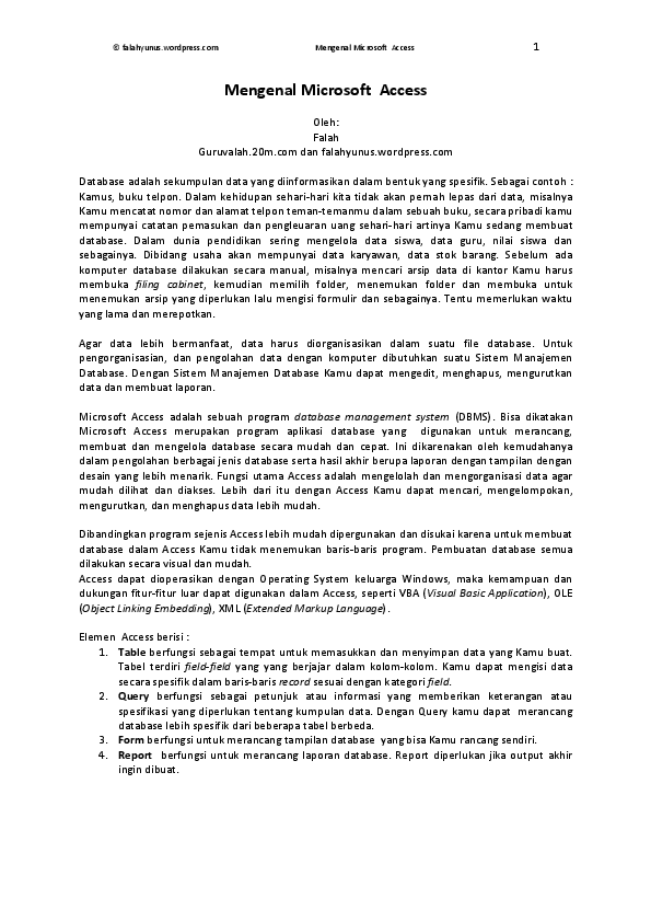 Pdf Mengenal Microsoft Access