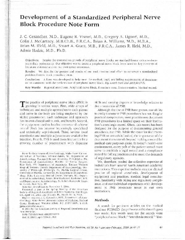 (PDF) Development of a Standardized Peripheral Nerve Block Procedure