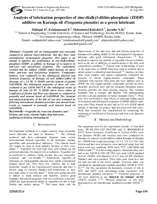 (PDF) Analysis of lubrication properties of zinc-dialkyl-dithio ...