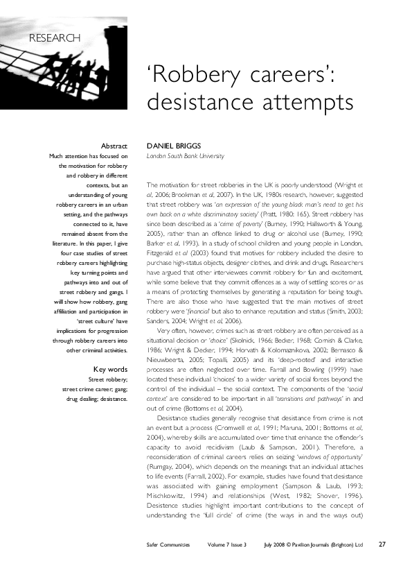 (PDF) ‘Robbery careers’: desistance attempts