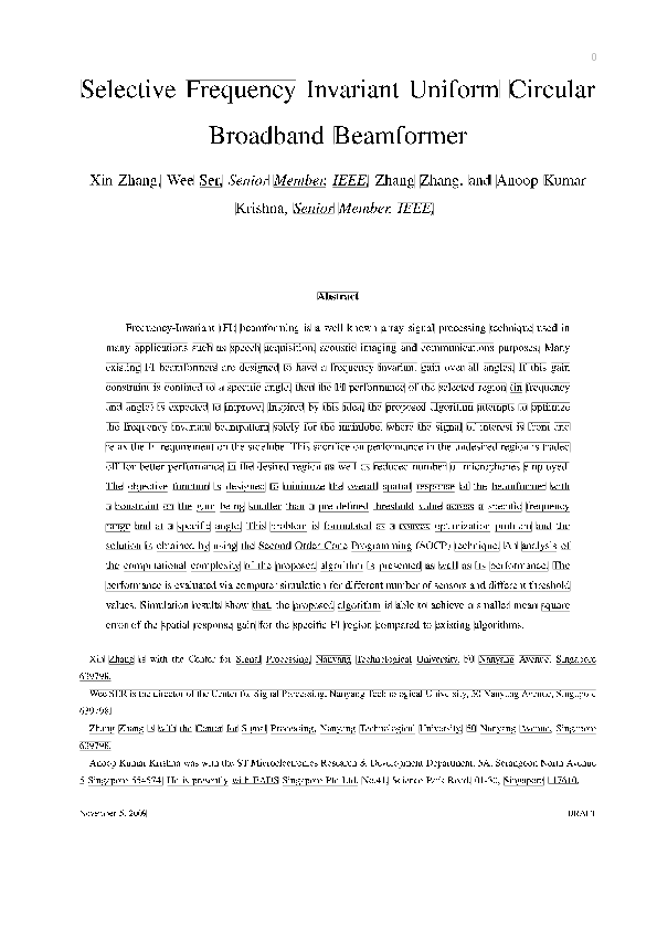 (PDF) Selective Frequency Invariant Uniform Circular Broadband Beamformer