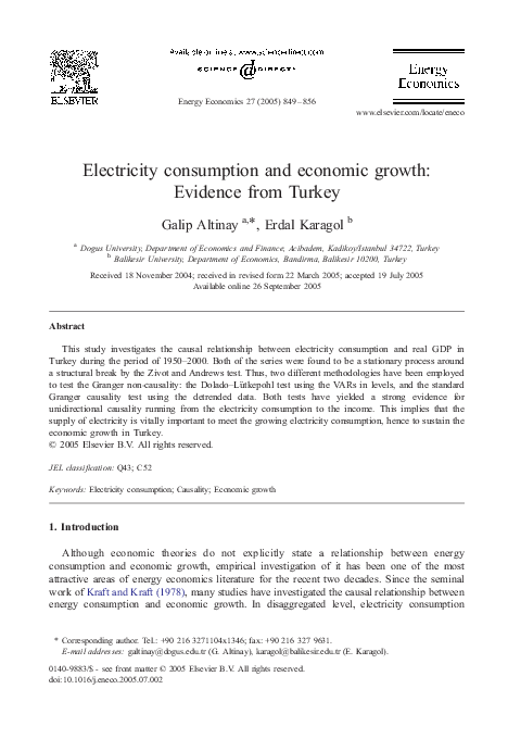 (PDF) Electricity Consumption and Economic Growth: Evidence From Turkey