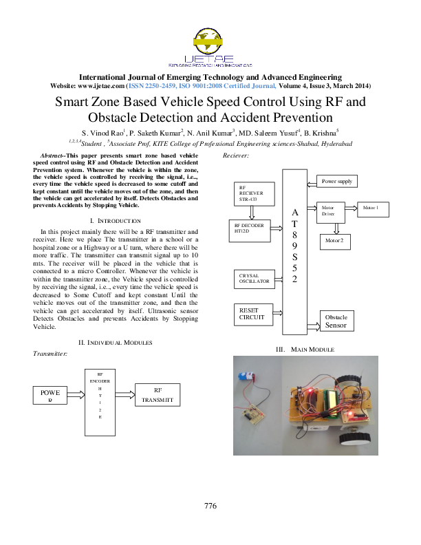 (PDF) SMART ZONE BASED VEHICLE SPEED CONTROL USING RF AND OBSTACLE ...