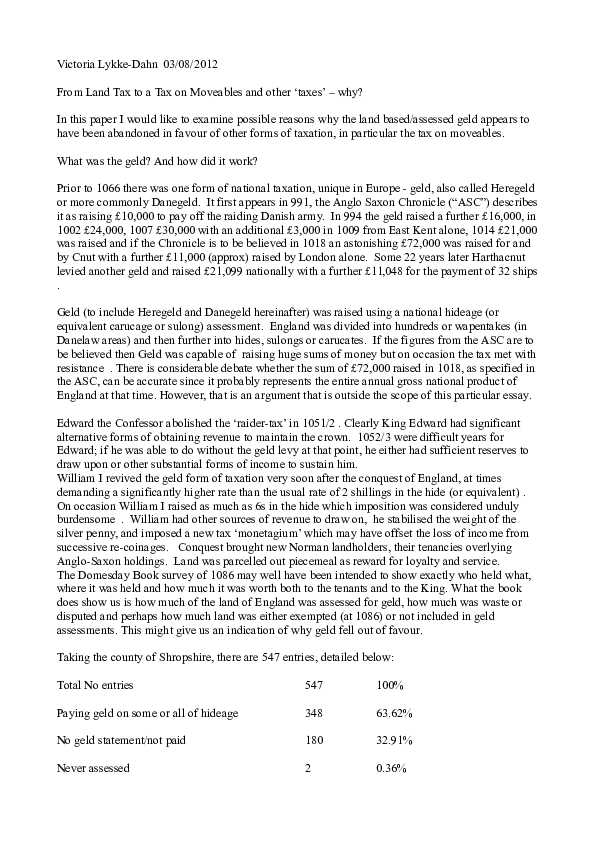 From Land tax to a Tax on Moveables..
