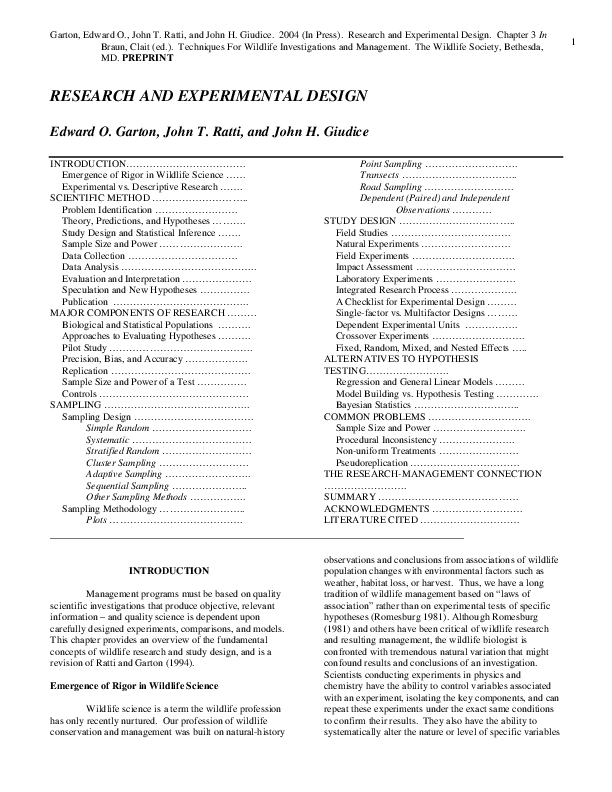 (PDF) Edward O. Garton, John T. Ratti, and John H. Giudice RESEARCH AND ...