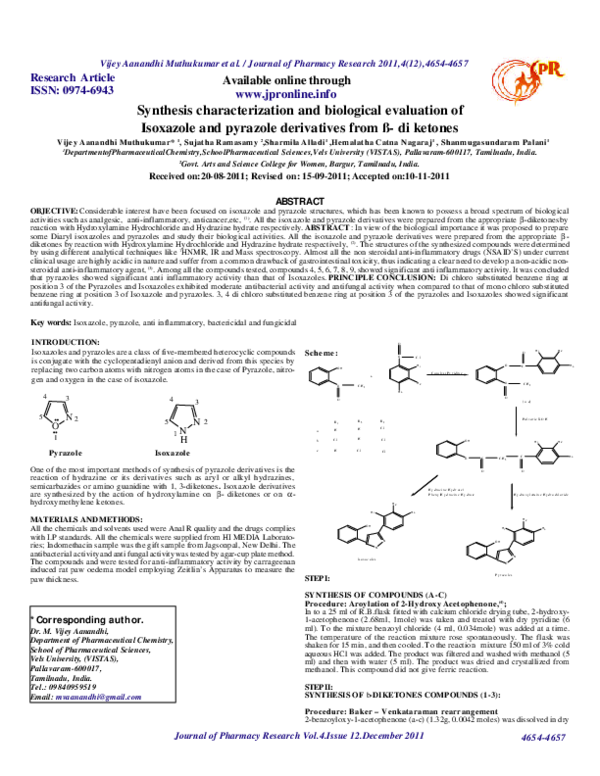 (PDF) Synthesis characterization and biological evaluation of Isoxazole ...