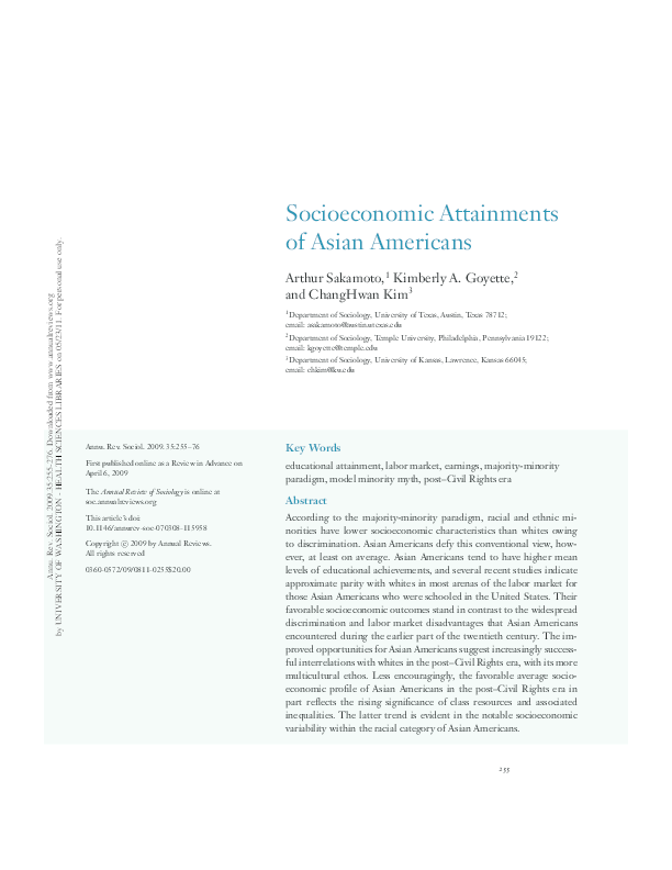 Socioeconomic Attainments of Asian Americans