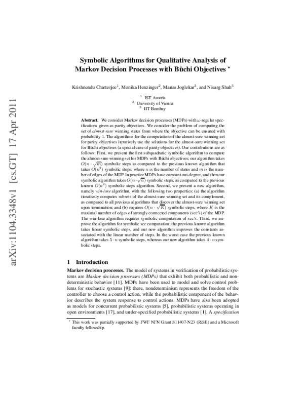 (PDF) Symbolic algorithms for qualitative analysis of Markov decision ...