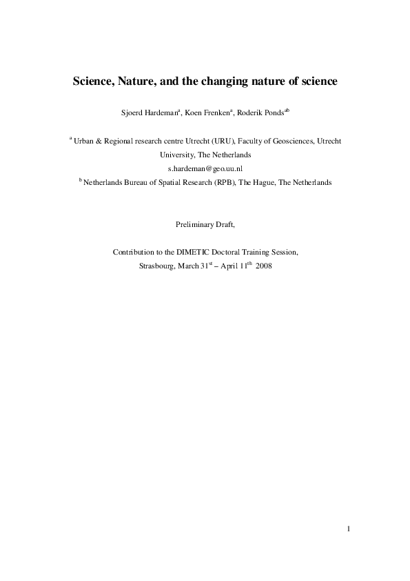 (PDF) Science, Nature, and the changing nature of science Sjoerd