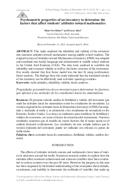 (PDF) Psychometric properties of an inventory to determine the factors