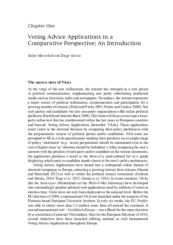 Voting Advice Applications in a Comparative Perspective. An Introduction