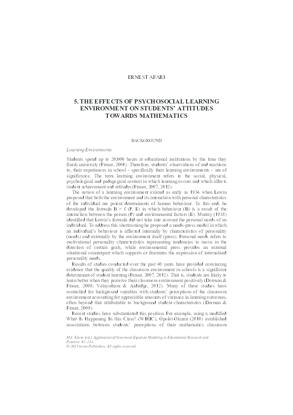(PDF) The Effects of Psychosocial Learning Environment on Students ...