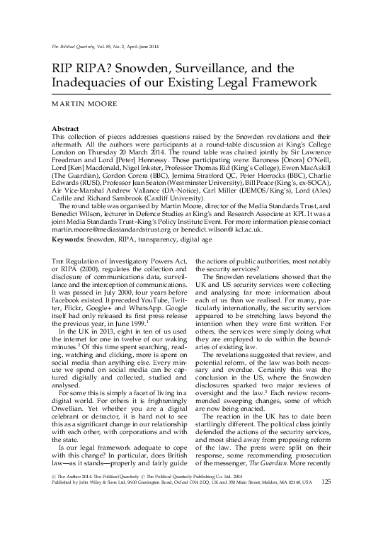 RIP RIPA? Snowden, Surveillance, and the Inadequacies of our Existing Legal Framework