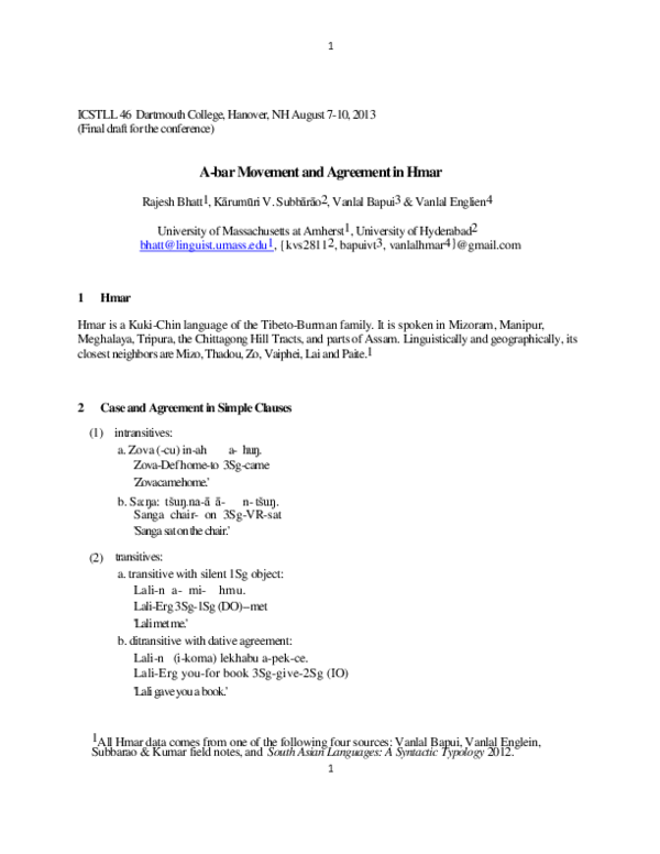(PDF) A-bar Movement and Agreement in Hmar