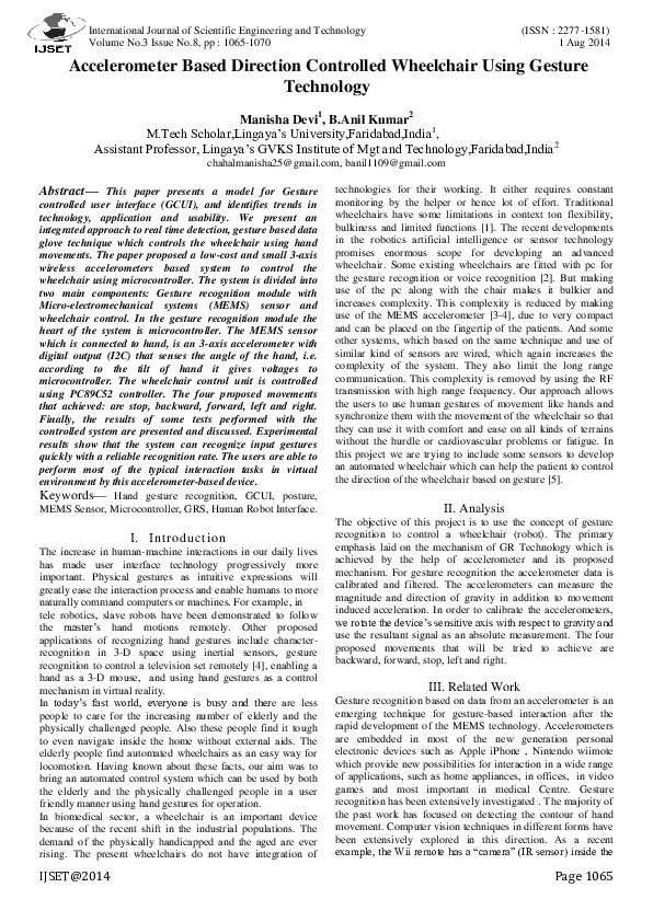 (PDF) MICROCONTOLLER BASED GESTURE CONTROLLED WHEELCHAIR USING